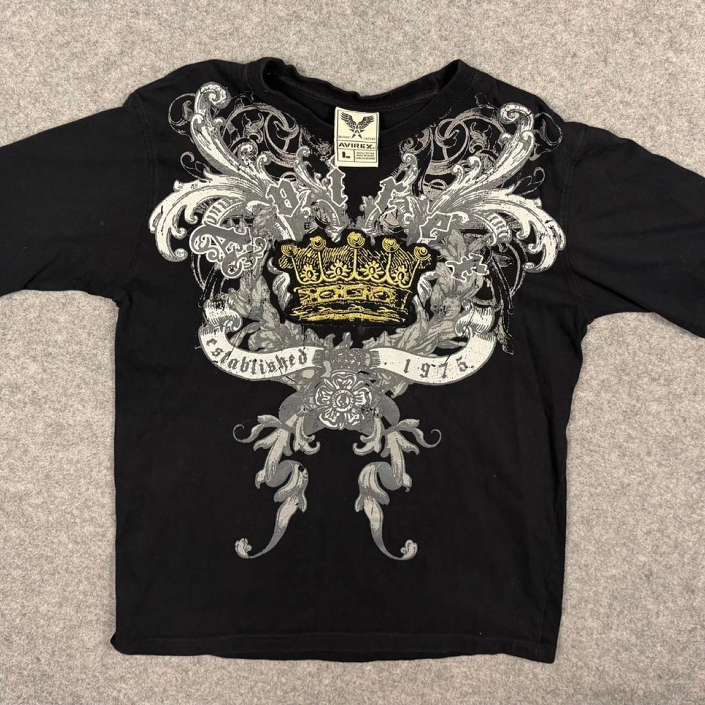 Mens Y2k Avirex crown Graphic Tee L Cotton